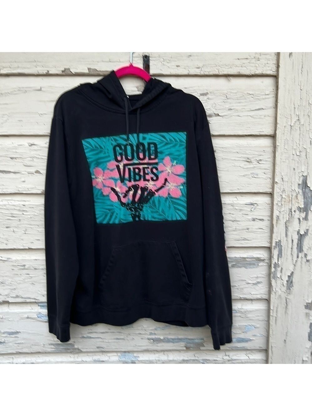 Call Your Mother Good Vibes Pullover Hoodie Distressed Sweatshirt Sweater XL H5